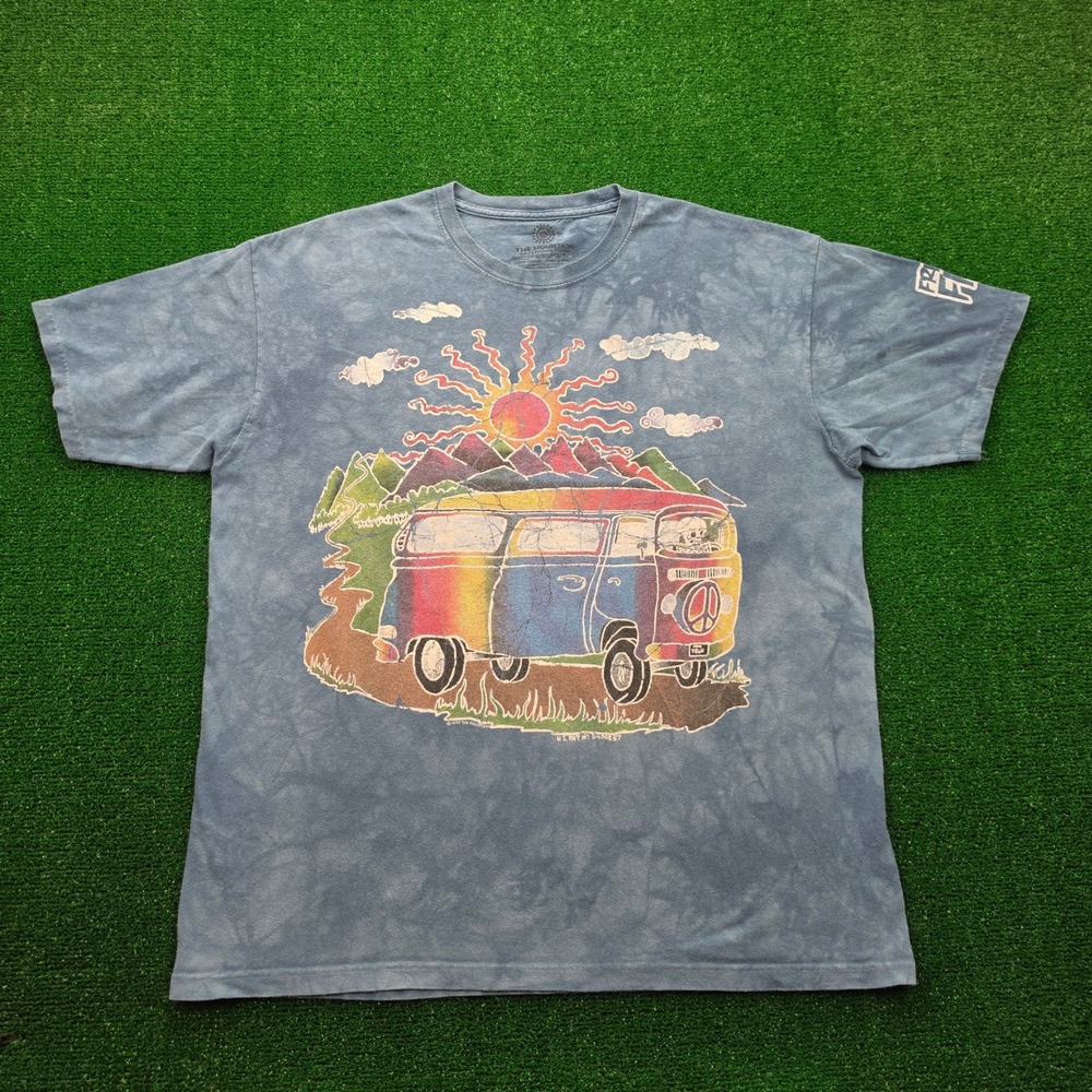 Vintage The Mountain Peace Tour Bus Tshirt Mens XL Tie Dye Blue Psychedelic